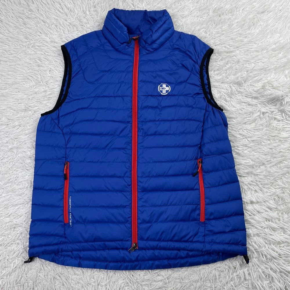 RLX Ralph Lauren Vest Mens Extra Large Blue Goose Down Puffer Full Zip Pockets